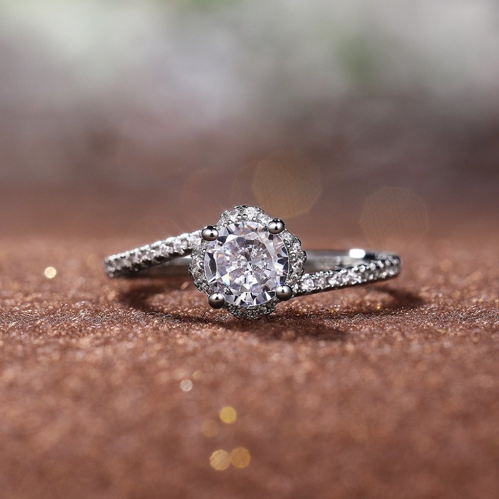 😍Beautiful CZ Diamond Twisted Macro Pave Silver Pure Flower Wedding Ring, K844 - Picture 3 of 8